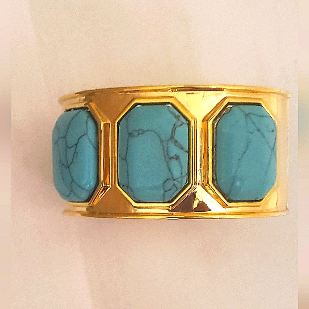 NEW! turquoise gold bracelet cuff with hinge
